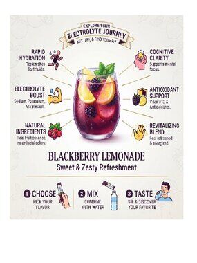 Sugar Free Energy Drink Mix Blackberry Lemonade 13 Stick Pack 0.49 Oz Zero Sugar